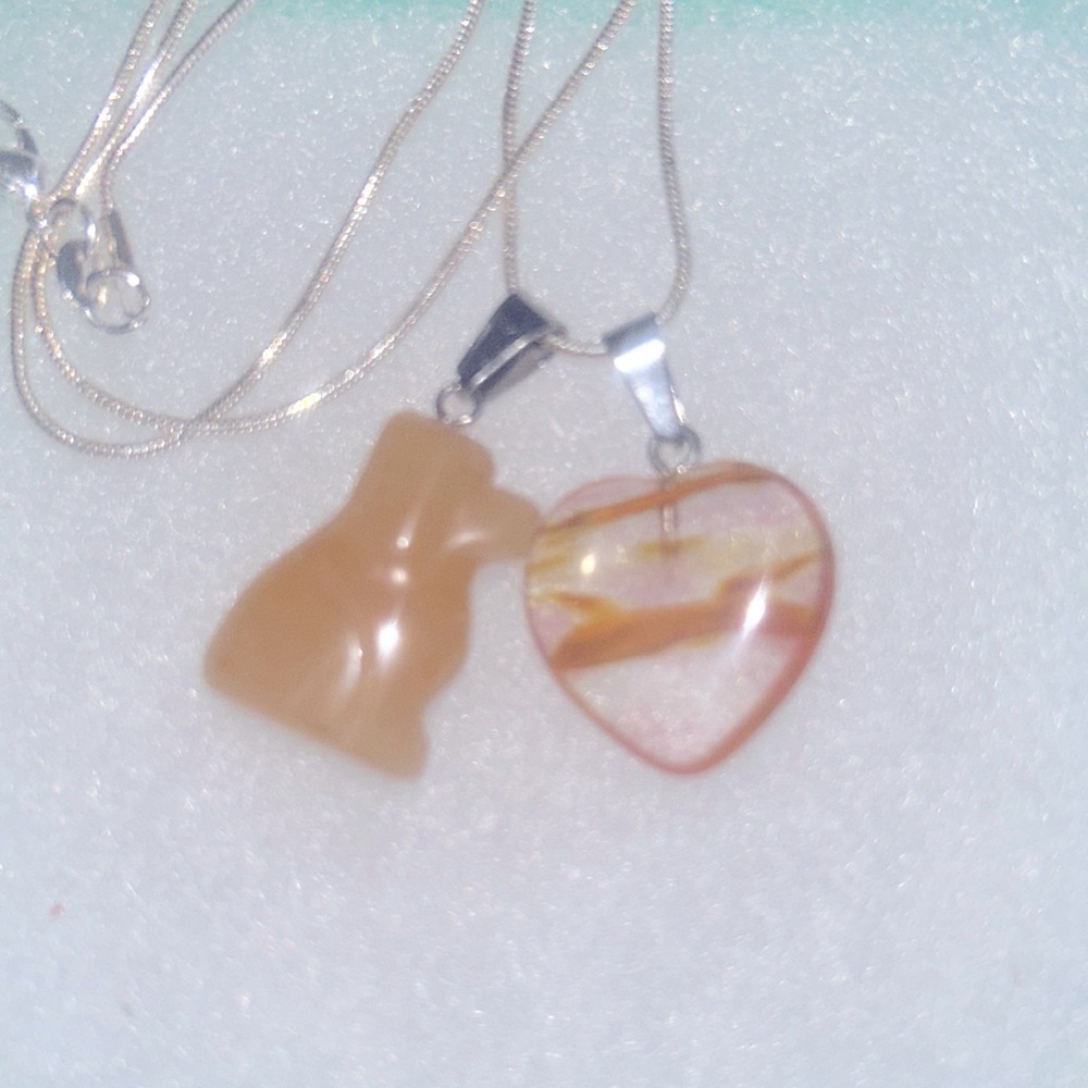 Boho Hippie Agate Crystal Dog & Ferrunginus Quartz Heart Sterling Silver N…